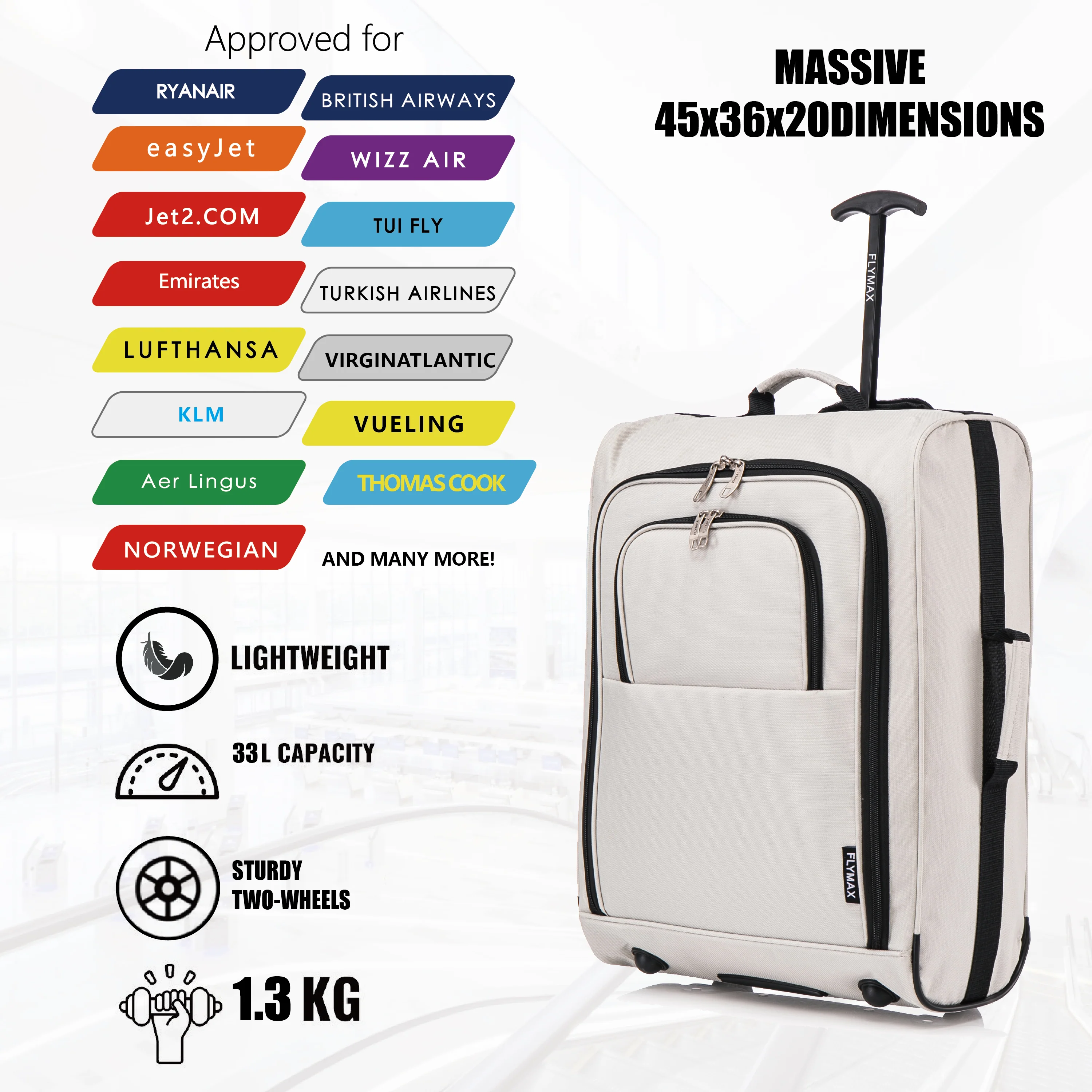 Flymax Sao Paulo Glide 45x36x20cm Ultra-Lightweight Cabin Luggage for EasyJet and Ryanair - Image 11