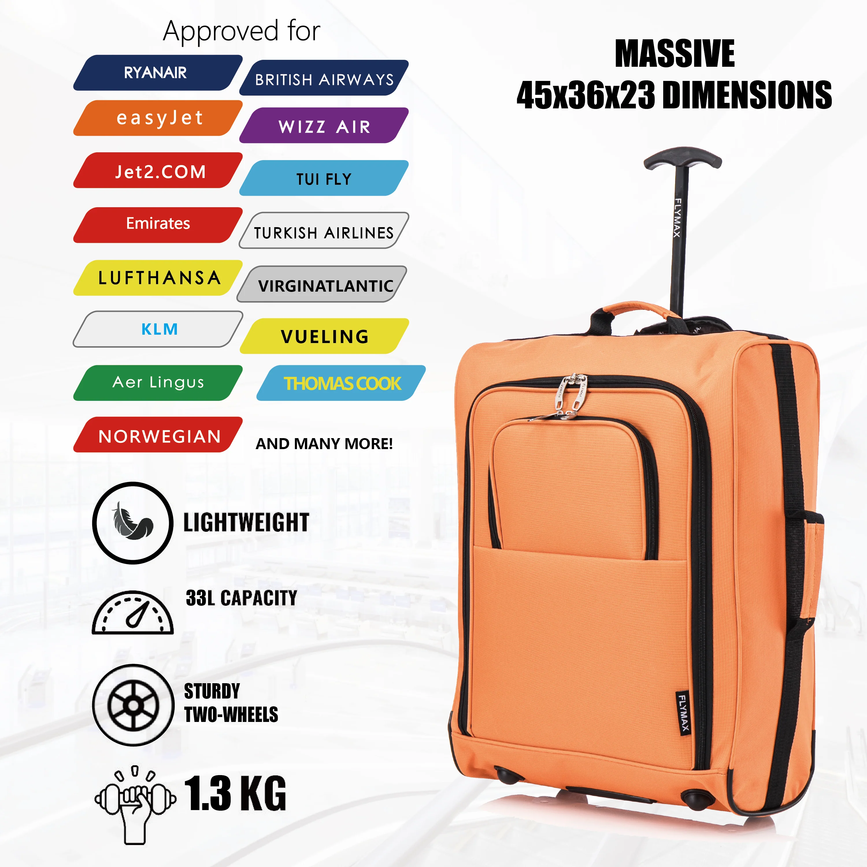 Flymax Sao Paulo Glide 45x36x20cm Ultra-Lightweight Cabin Luggage for EasyJet and Ryanair - Image 14