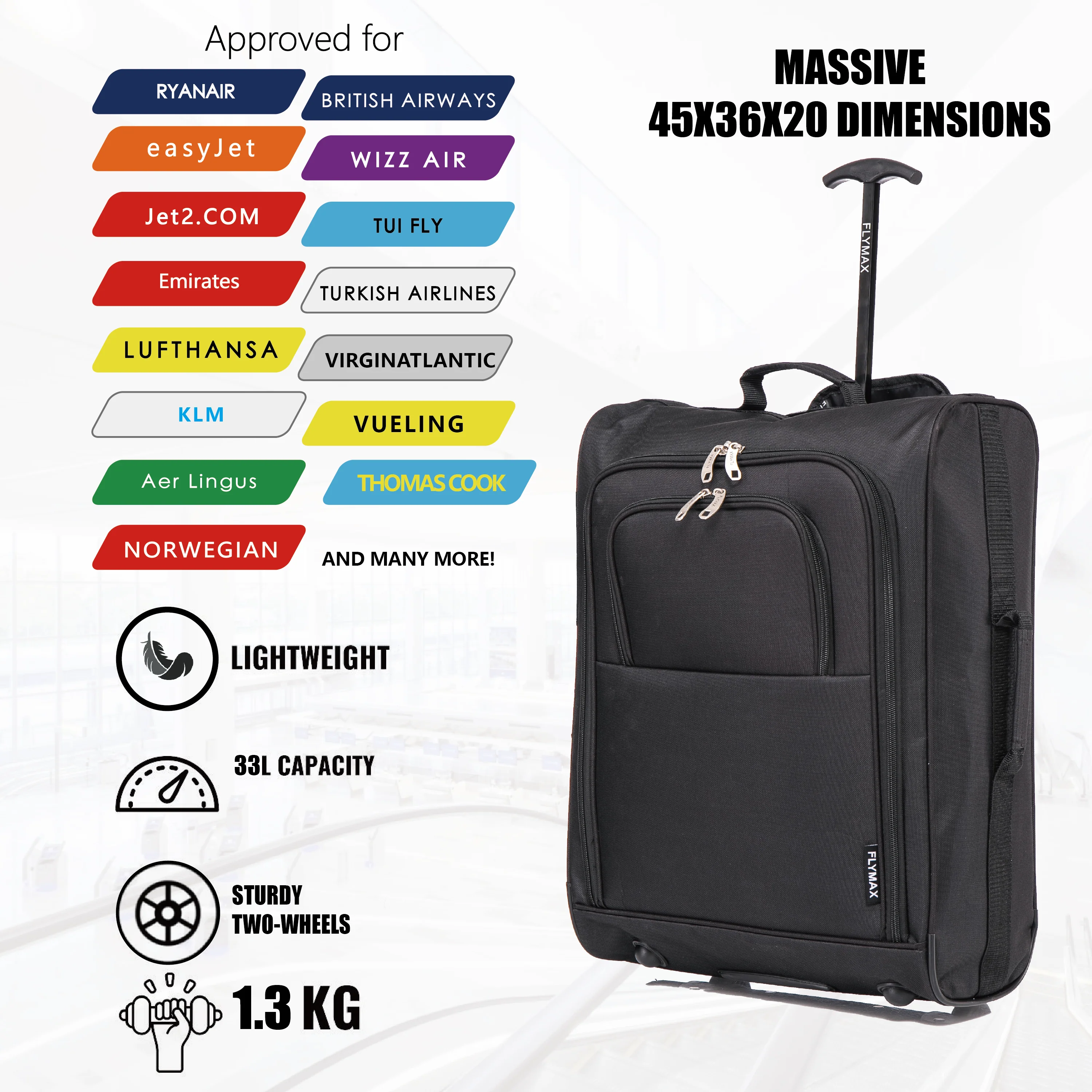Flymax Sao Paulo Glide 45x36x20cm Ultra-Lightweight Cabin Luggage for EasyJet and Ryanair - Image 7