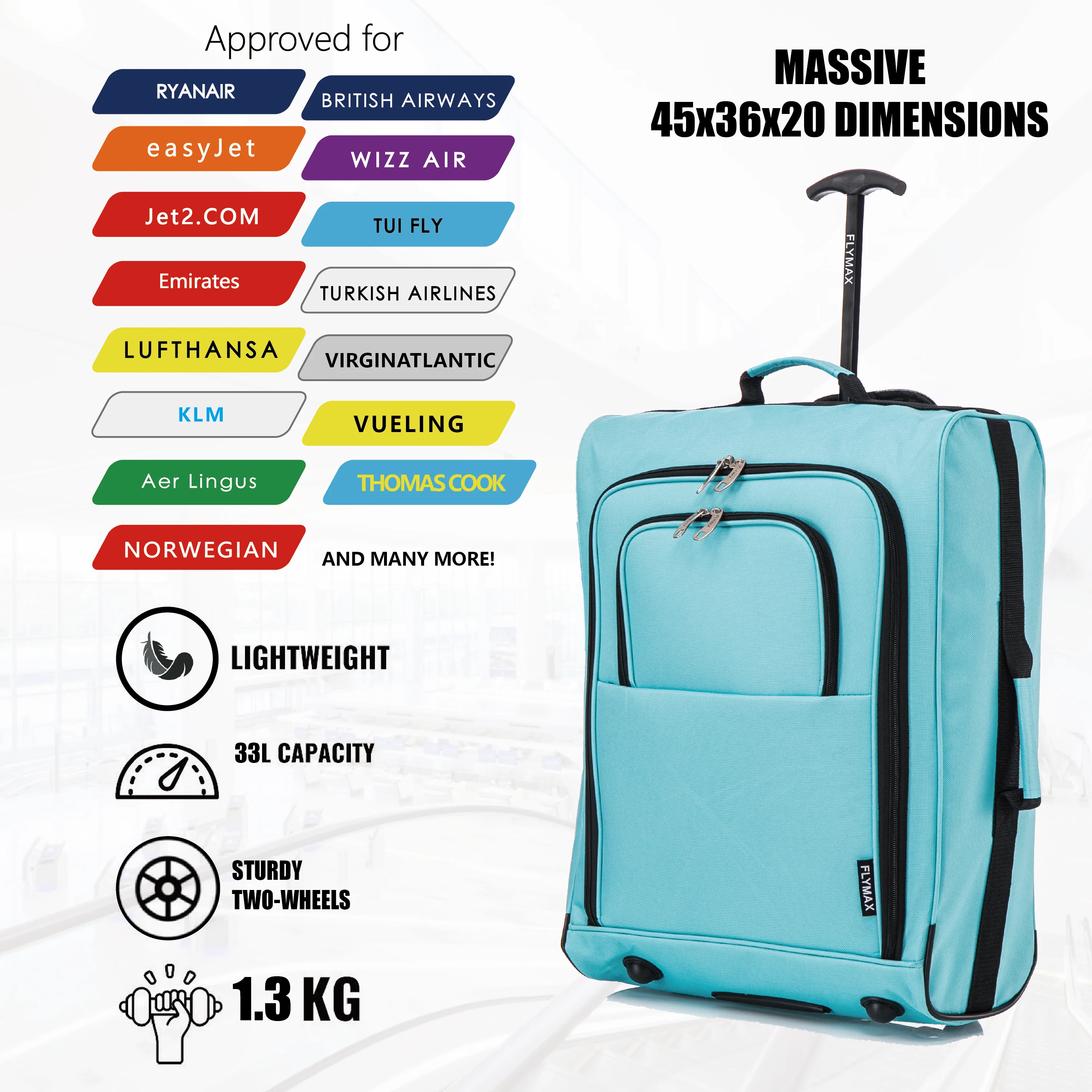 Flymax Sao Paulo Glide 45x36x20cm Ultra-Lightweight Cabin Luggage for EasyJet and Ryanair - Image 8
