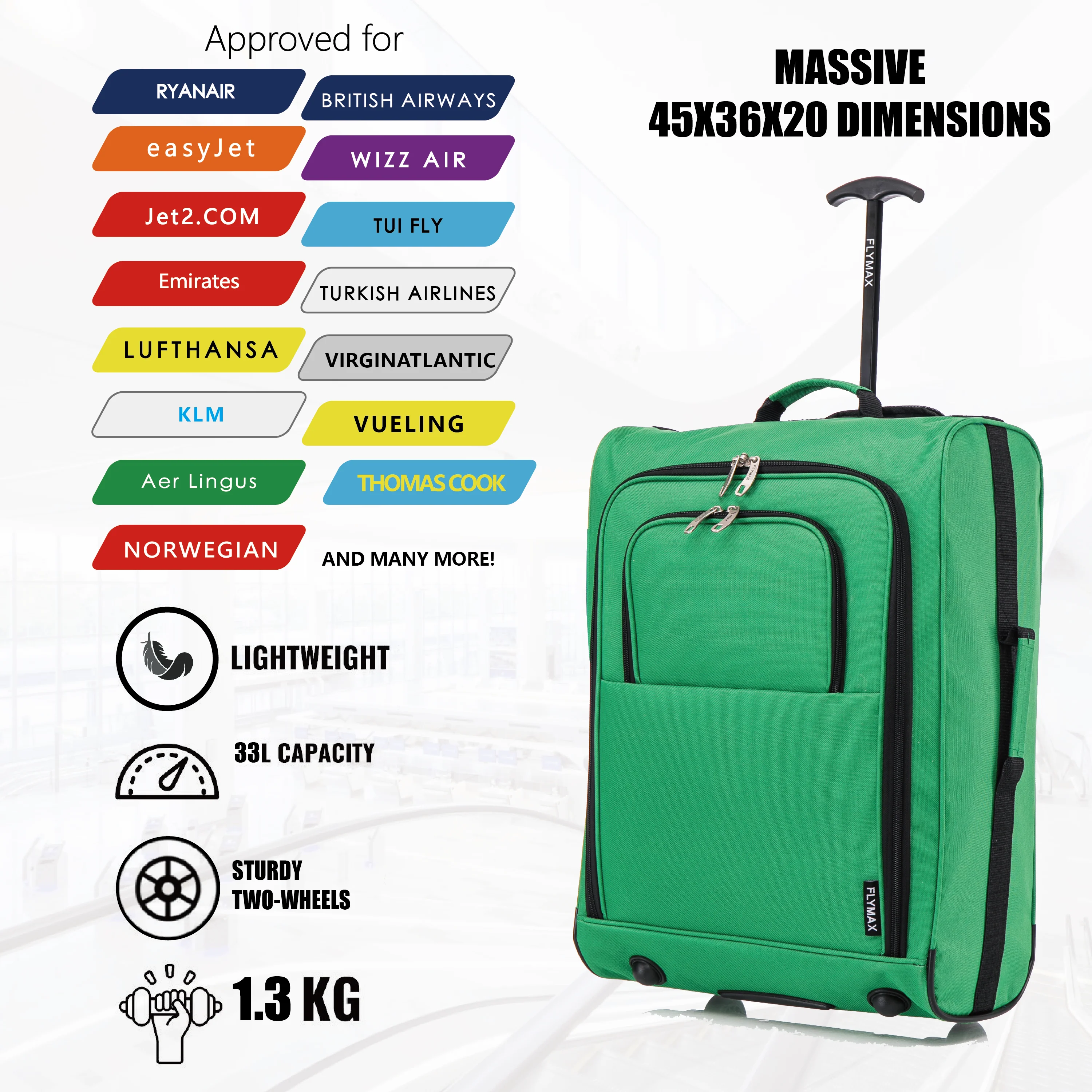 Flymax Sao Paulo Glide 45x36x20cm Ultra-Lightweight Cabin Luggage for EasyJet and Ryanair - Image 9