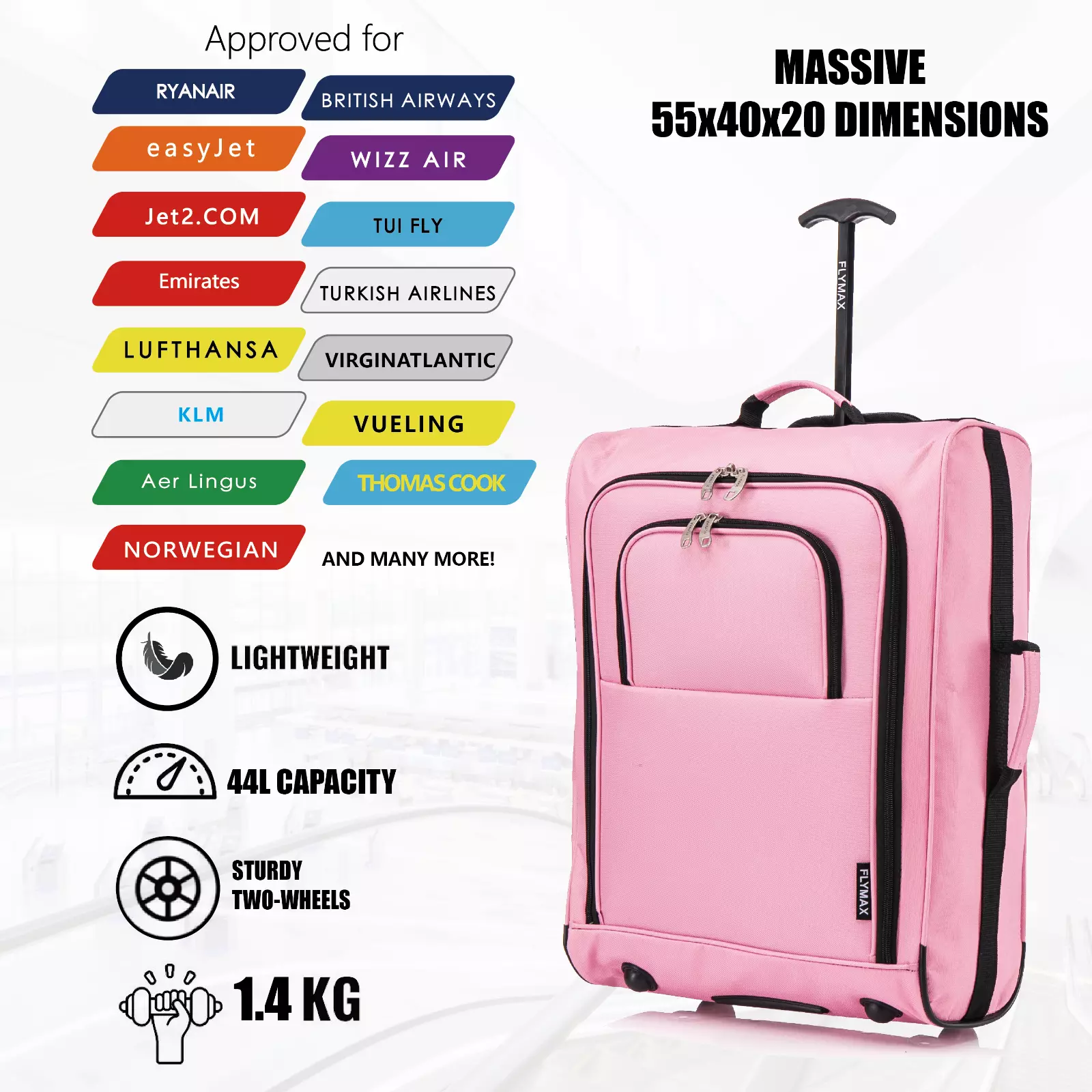 Flymax Sao Paulo Glide 55x40x20cm Cabin Suitcase - Approved for Ryanair, EasyJet, Air France & More - Image 3
