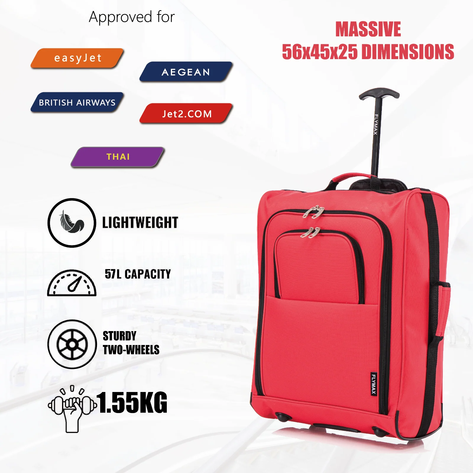 Flymax Sao Paulo Glide – Carry On Luggage 56x45x25cm (Fits BA Cabin Size) - Image 11