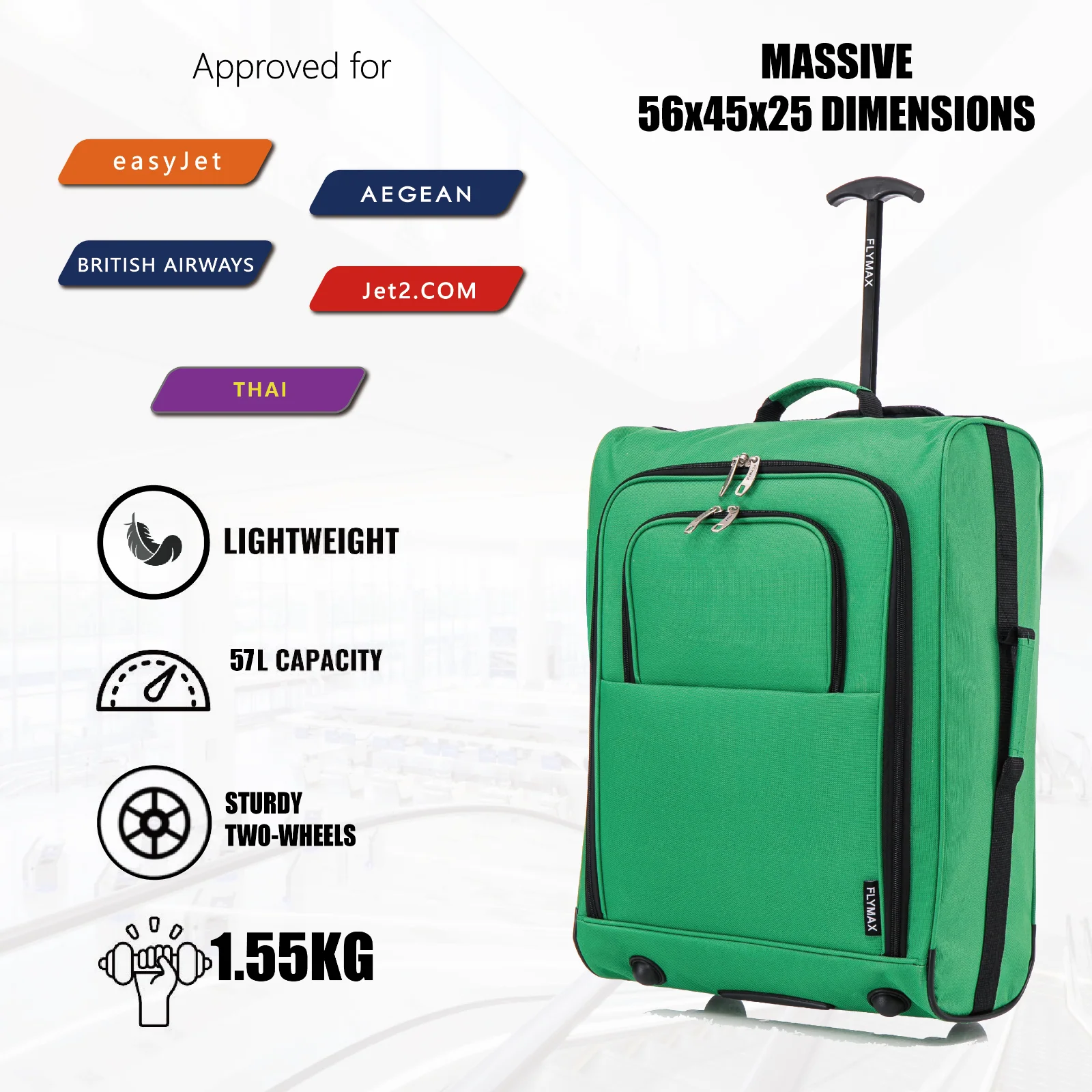 Flymax Sao Paulo Glide – Carry On Luggage 56x45x25cm (Fits BA Cabin Size) - Image 3