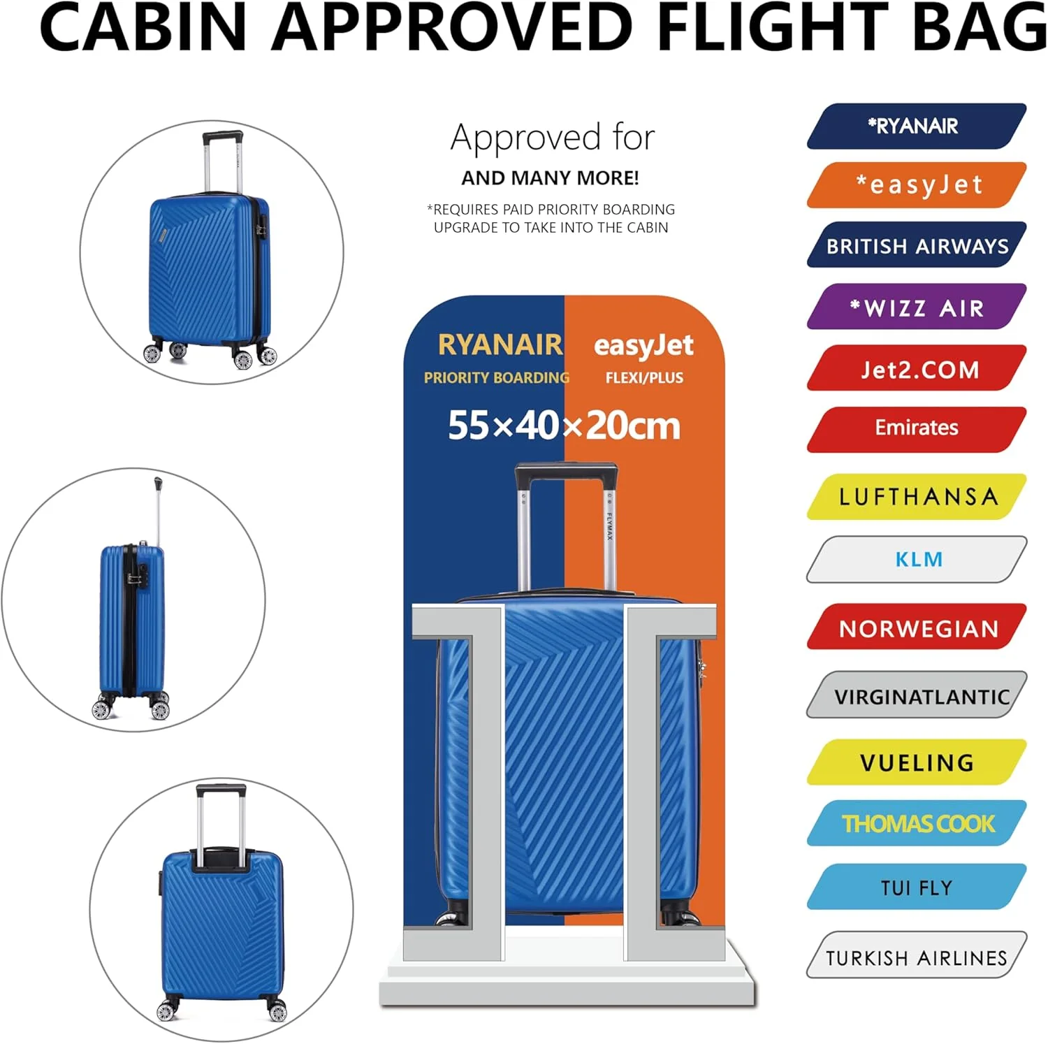Flymax Mumbai Fortress Lightweight Cabin Luggage 55X40X20 Ryanair. - Image 6